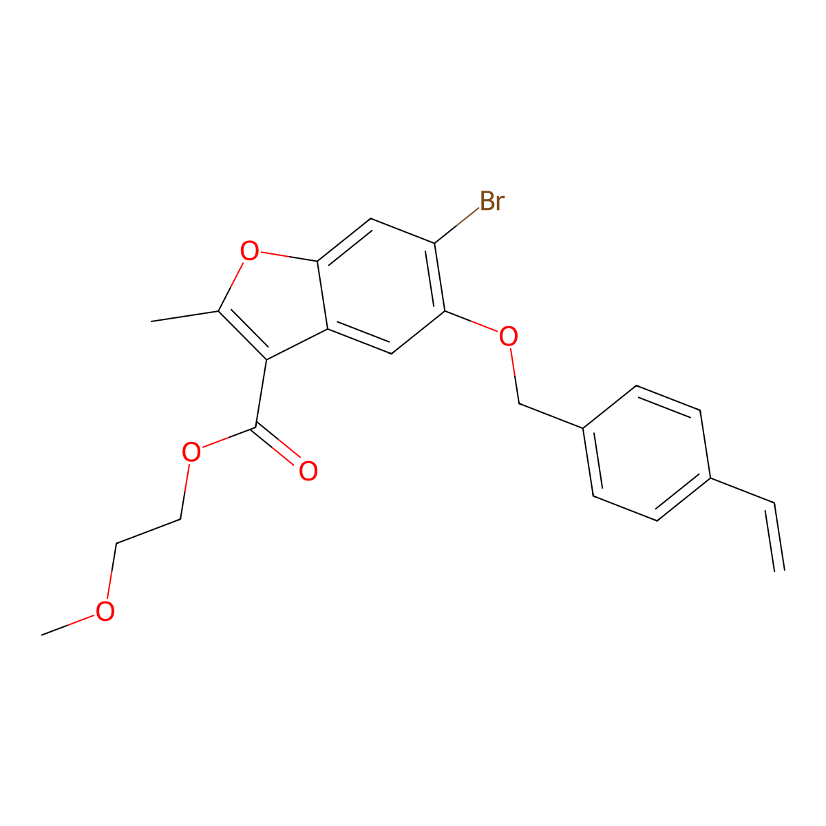 2-Methoxyethyl 6-bromo-5-[(4-ethenylphenyl)methoxy]-2-methyl-1-benzofuran-3-carboxylate molecular structure, CAS 384363-31-9