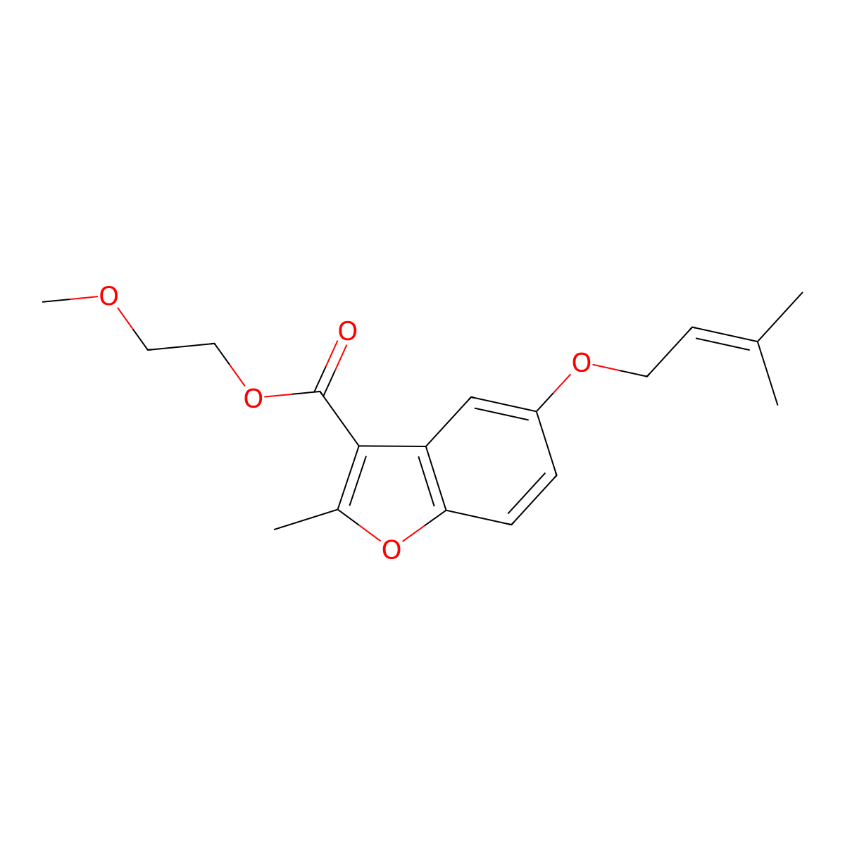 2-Methoxyethyl 2-methyl-5-[(3-methylbut-2-en-1-yl)oxy]-1-benzofuran-3-carboxylate molecular structure, CAS 384363-50-2
