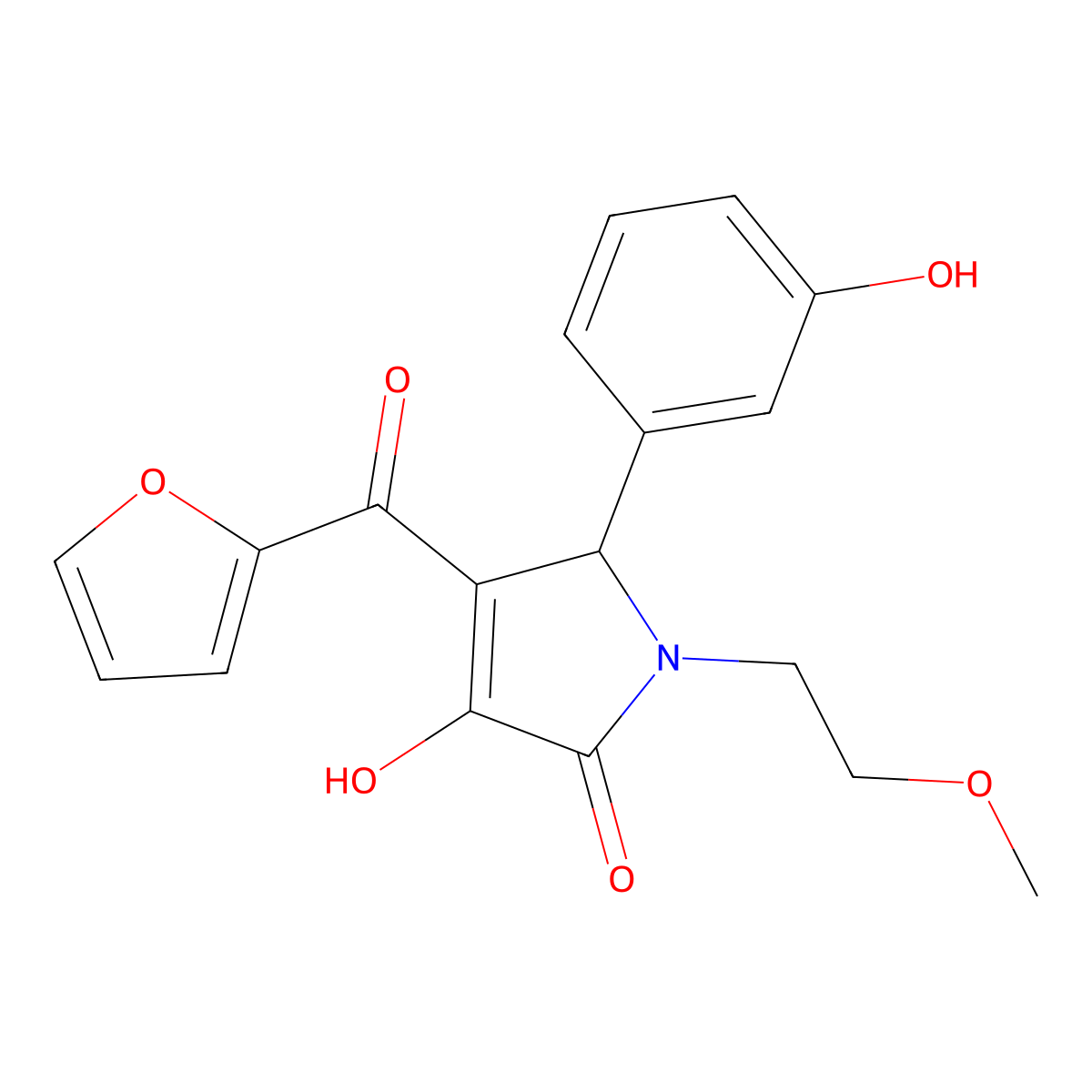 4-(furan-2-carbonyl)-3-hydroxy-5-(3-hydroxyphenyl)-1-(2-methoxyethyl)-2,5-dihydro-1H-pyrrol-2-one molecular structure, CAS 384363-62-6