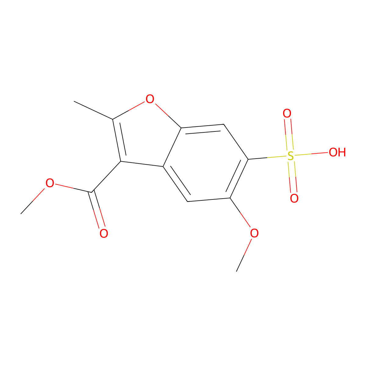 5-Methoxy-3-(methoxycarbonyl)-2-methylbenzofuran-6-sulfonic acid molecular structure, CAS 384363-70-6