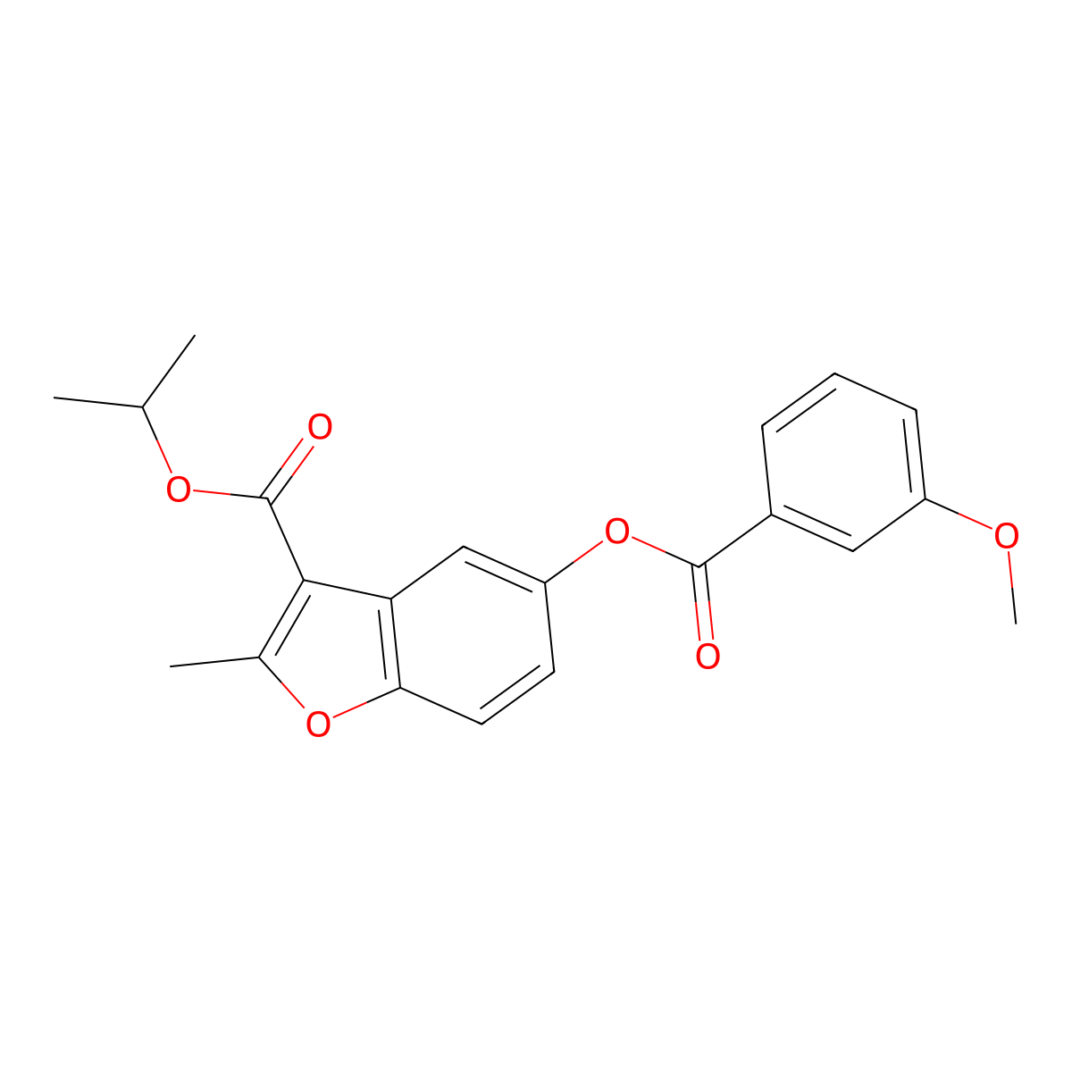 Isopropyl 5-((3-methoxybenzoyl)oxy)-2-methylbenzofuran-3-carboxylate molecular structure, CAS 384363-73-9