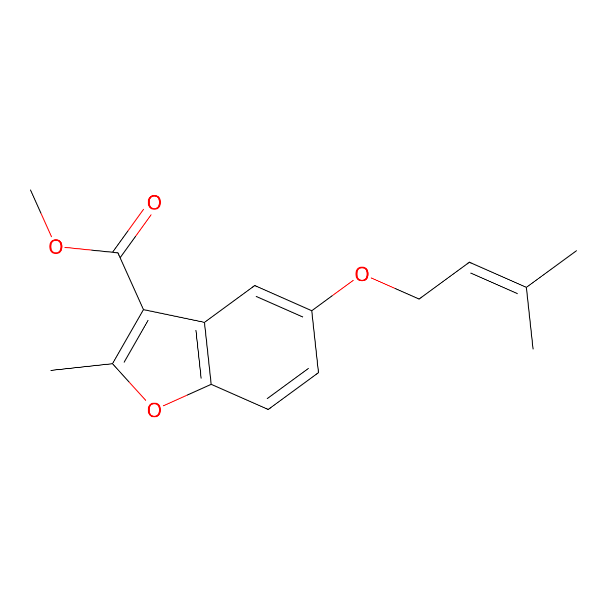 Methyl 2-methyl-5-[(3-methylbut-2-en-1-yl)oxy]-1-benzofuran-3-carboxylate molecular structure, CAS 384363-77-3