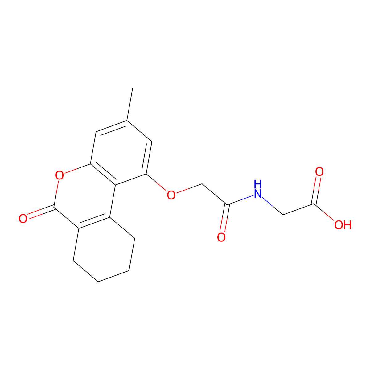 N-{[(3-methyl-6-oxo-7,8,9,10-tetrahydro-6H-benzo[c]chromen-1-yl)oxy]acetyl}glycine molecular structure, CAS 384363-78-4