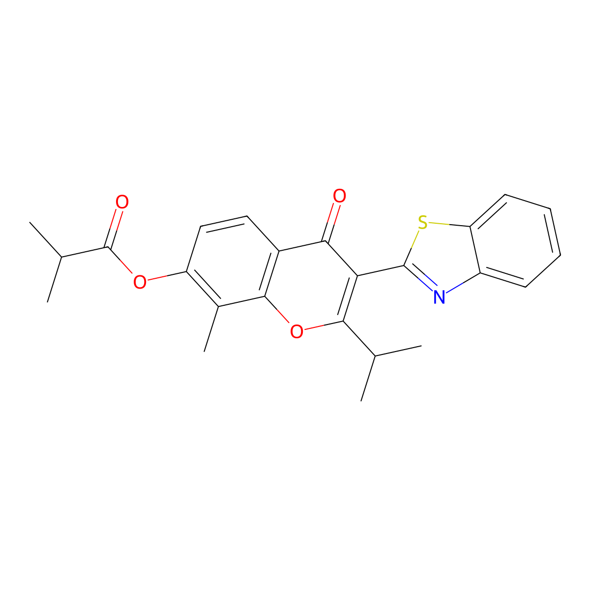 [3-(1,3-Benzothiazol-2-yl)-8-methyl-4-oxo-2-propan-2-ylchromen-7-yl] 2-methylpropanoate molecular structure, CAS 384363-84-2