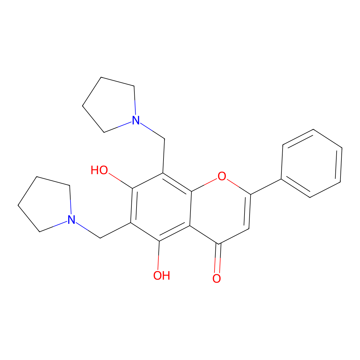 5,7-dihydroxy-2-phenyl-6,8-bis(pyrrolidin-1-ylmethyl)-4H-chromen-4-one molecular structure, CAS 384363-93-3