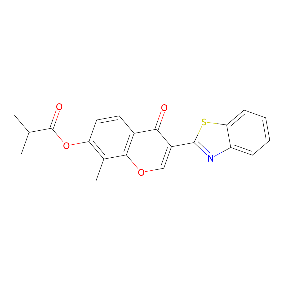 3-(benzo[d]thiazol-2-yl)-8-methyl-4-oxo-4H-chromen-7-yl isobutyrate molecular structure, CAS 384364-26-5