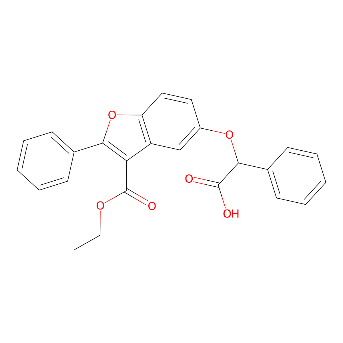 {[3-(Ethoxycarbonyl)-2-phenyl-1-benzofuran-5-yl]oxy}(phenyl)acetic acid molecular structure, CAS 384364-28-7