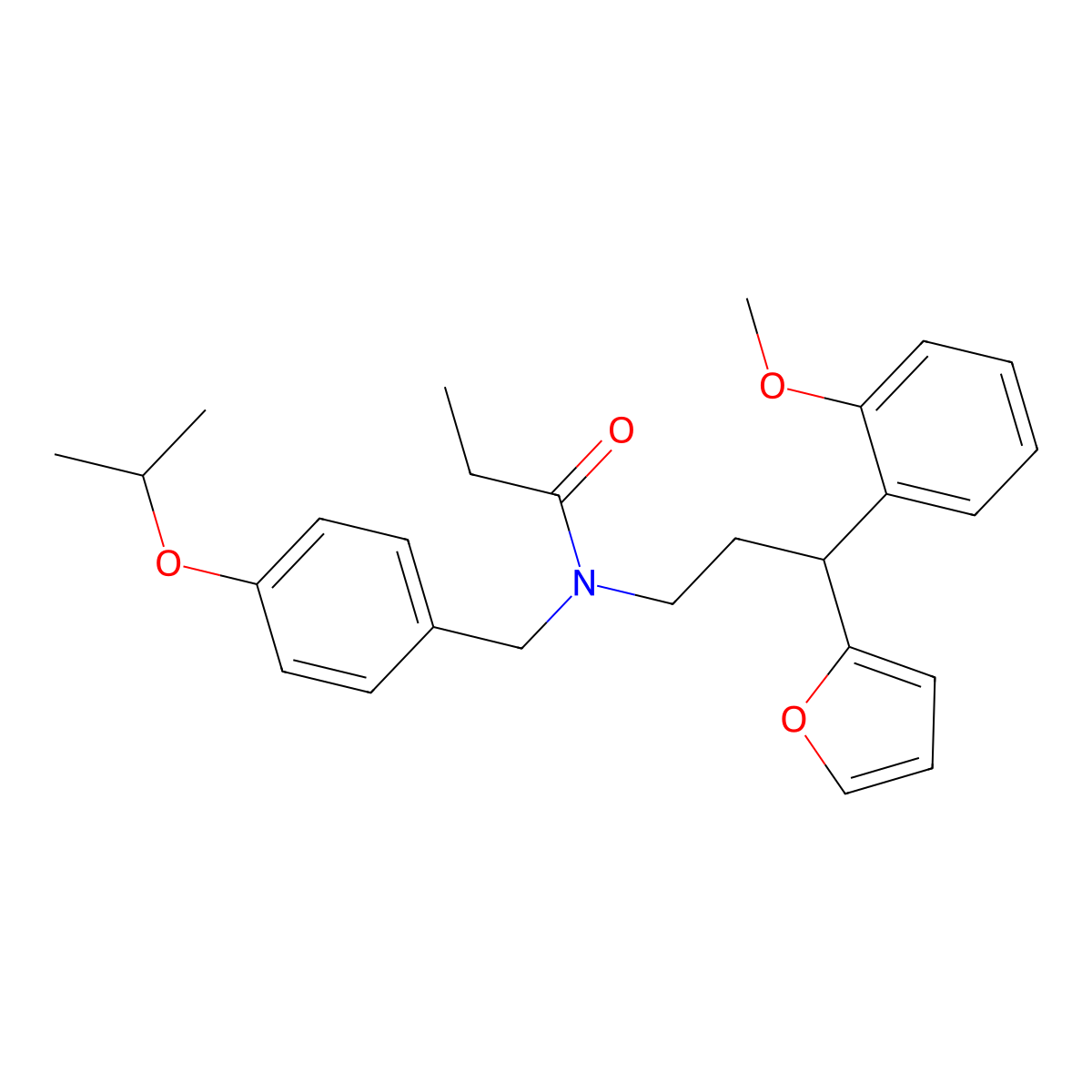 N-[3-(furan-2-yl)-3-(2-methoxyphenyl)propyl]-N-[(4-propan-2-yloxyphenyl)methyl]propanamide molecular structure, CAS 384364-40-3