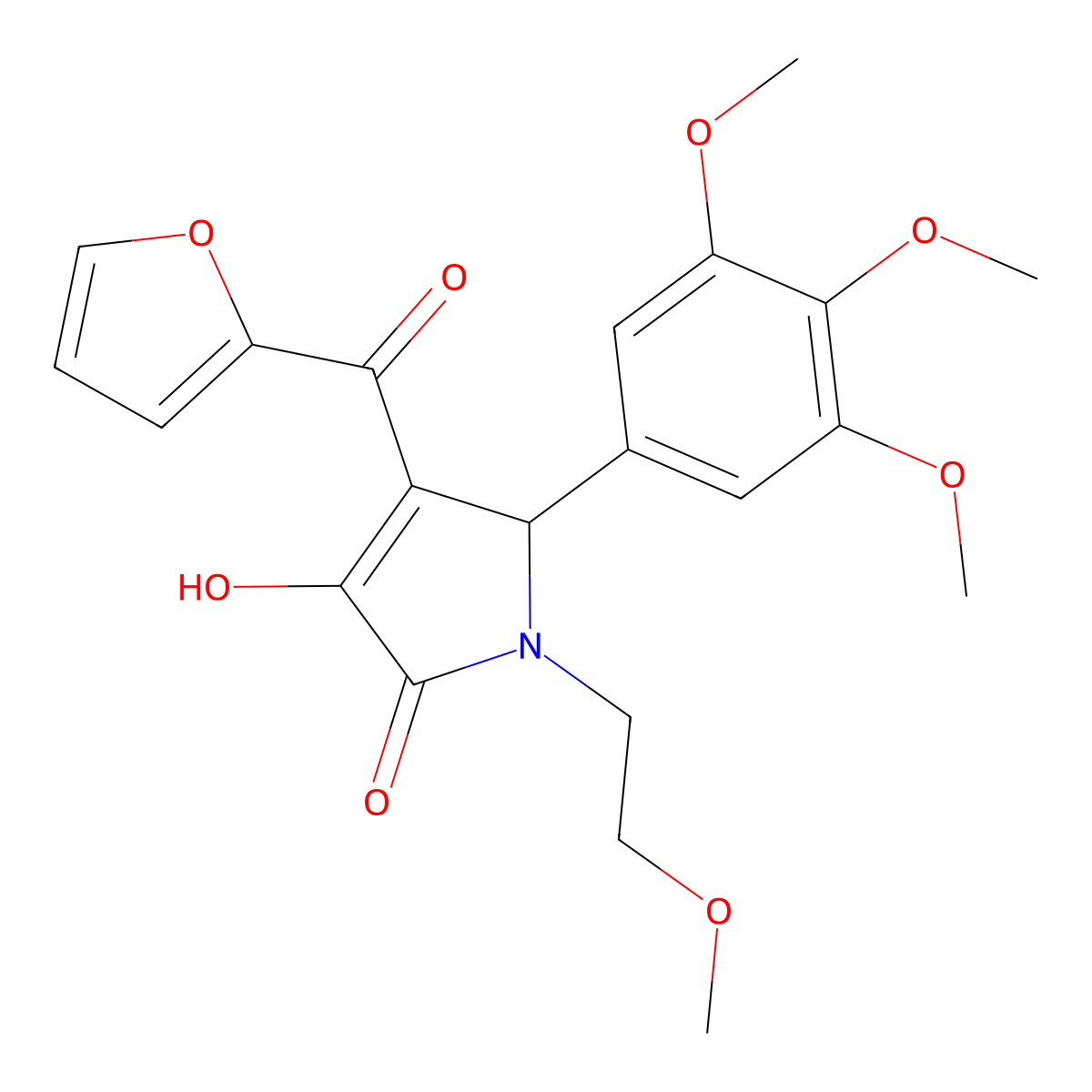 4-(furan-2-ylcarbonyl)-3-hydroxy-1-(2-methoxyethyl)-5-(3,4,5-trimethoxyphenyl)-1,5-dihydro-2H-pyrrol-2-one molecular structure, CAS 384364-49-2