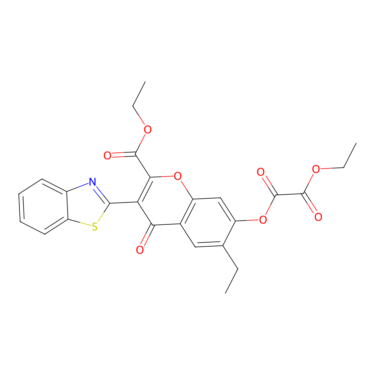 2-O-[3-(1,3-benzothiazol-2-yl)-2-ethoxycarbonyl-6-ethyl-4-oxochromen-7-yl] 1-O-ethyl oxalate molecular structure, CAS 384364-53-8