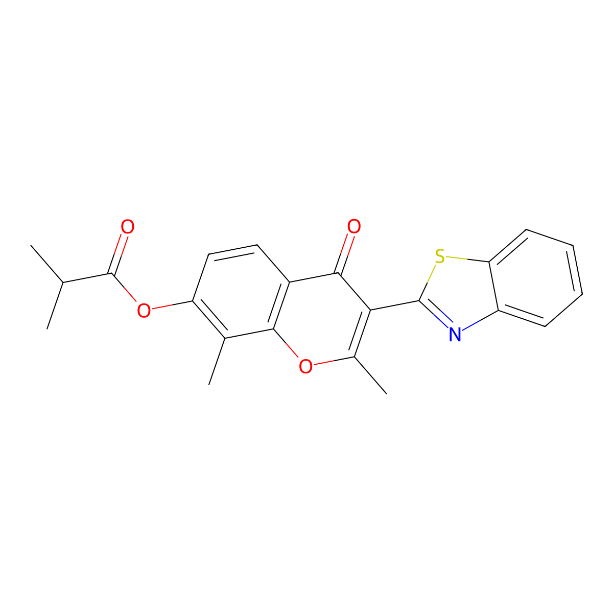 3-(1,3-benzothiazol-2-yl)-2,8-dimethyl-4-oxo-4H-chromen-7-yl 2-methylpropanoate molecular structure, CAS 384364-65-2