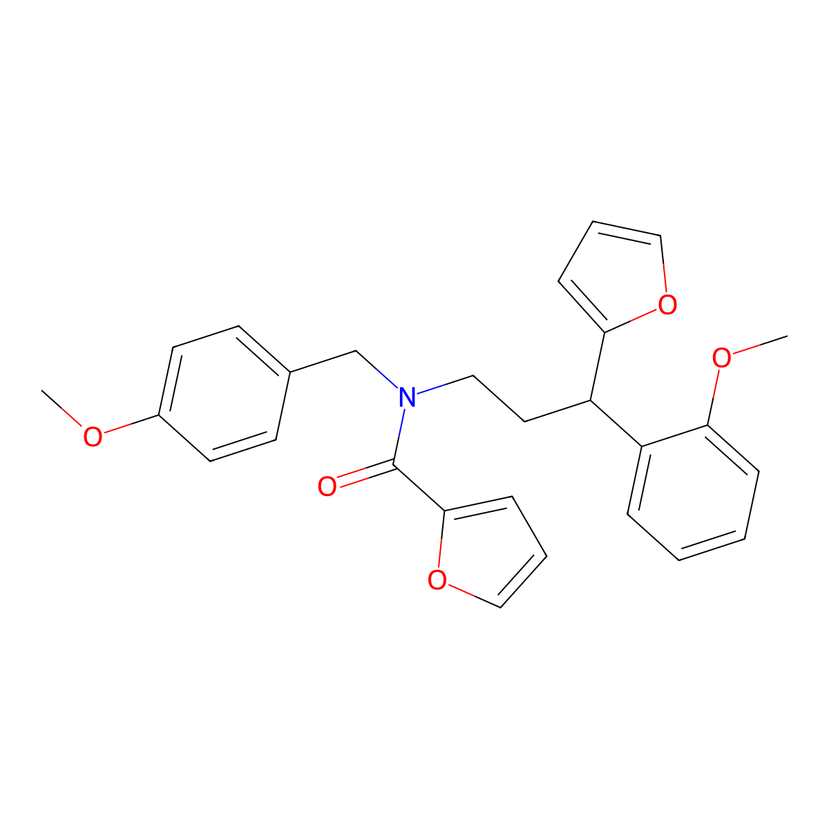 N-[3-(furan-2-yl)-3-(2-methoxyphenyl)propyl]-N-[(4-methoxyphenyl)methyl]furan-2-carboxamide molecular structure, CAS 384364-76-5