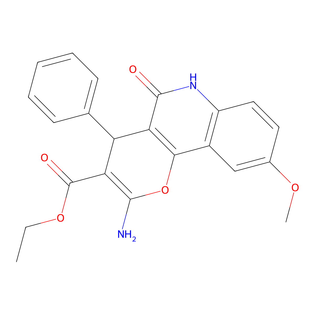 ethyl 2-amino-9-methoxy-5-oxo-4-phenyl-5,6-dihydro-4H-pyrano[3,2-c]quinoline-3-carboxylate molecular structure, CAS 384365-03-1