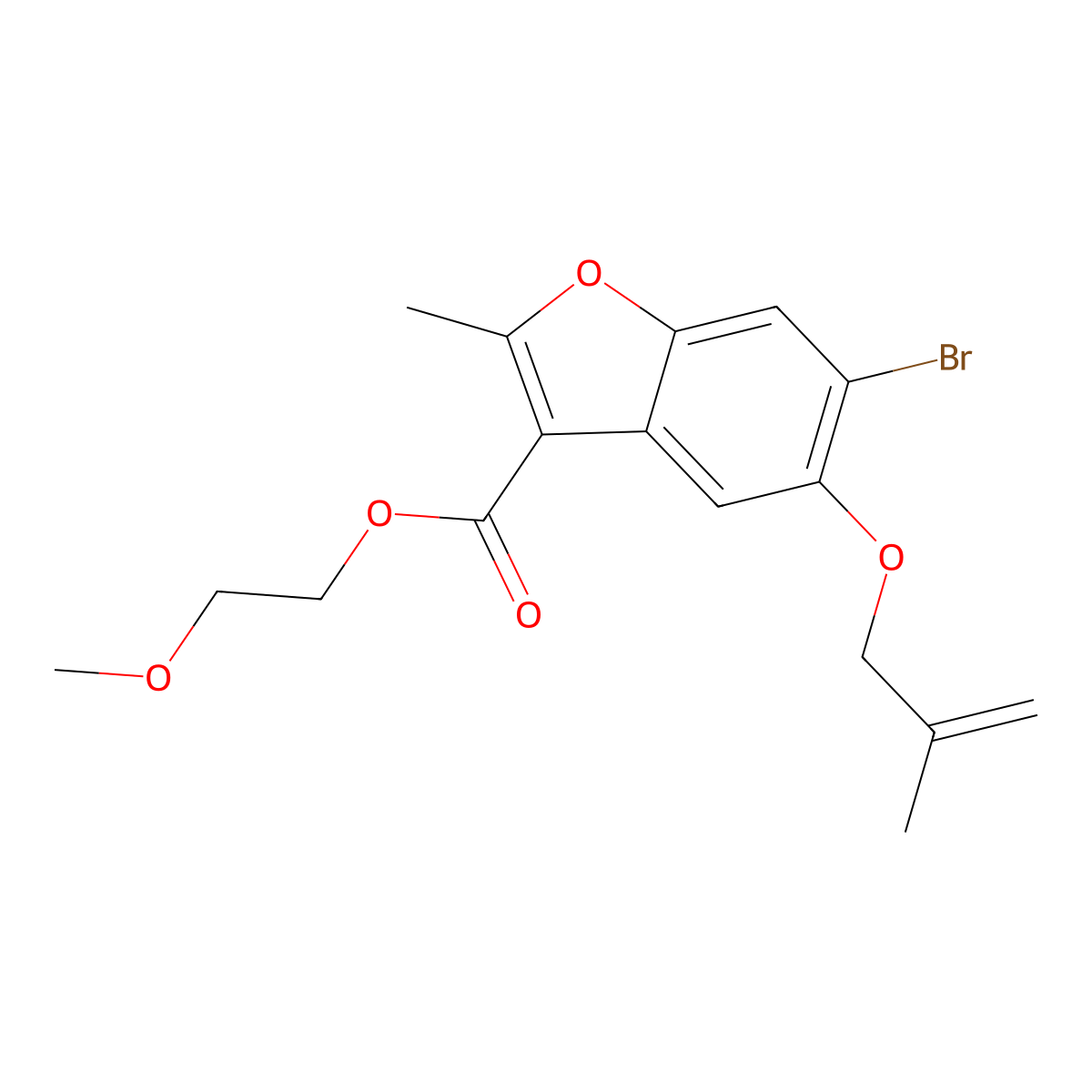 2-Methoxyethyl 6-bromo-2-methyl-5-((2-methylallyl)oxy)benzofuran-3-carboxylate molecular structure, CAS 384365-07-5