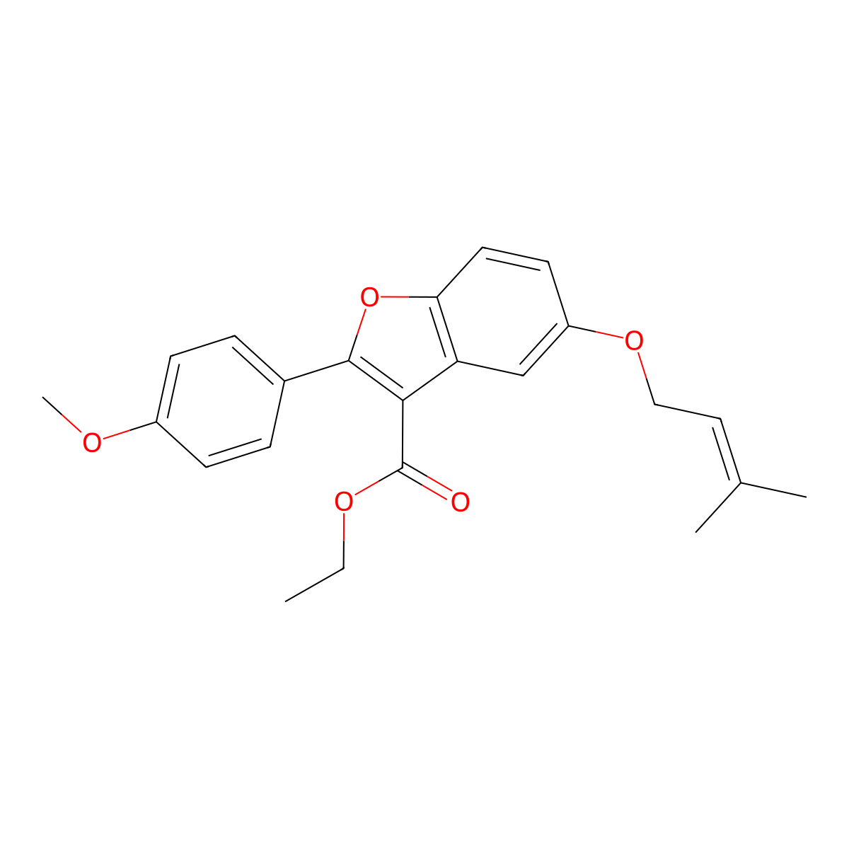 Ethyl 2-(4-methoxyphenyl)-5-[(3-methylbut-2-en-1-yl)oxy]-1-benzofuran-3-carboxylate molecular structure, CAS 384365-31-5