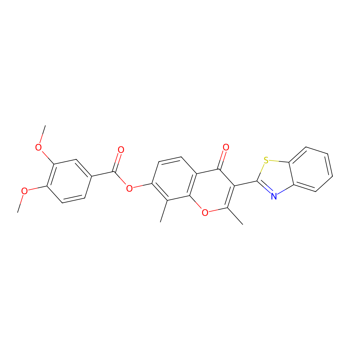 3-(benzo[d]thiazol-2-yl)-2,8-dimethyl-4-oxo-4H-chromen-7-yl 3,4-dimethoxybenzoate molecular structure, CAS 384365-34-8