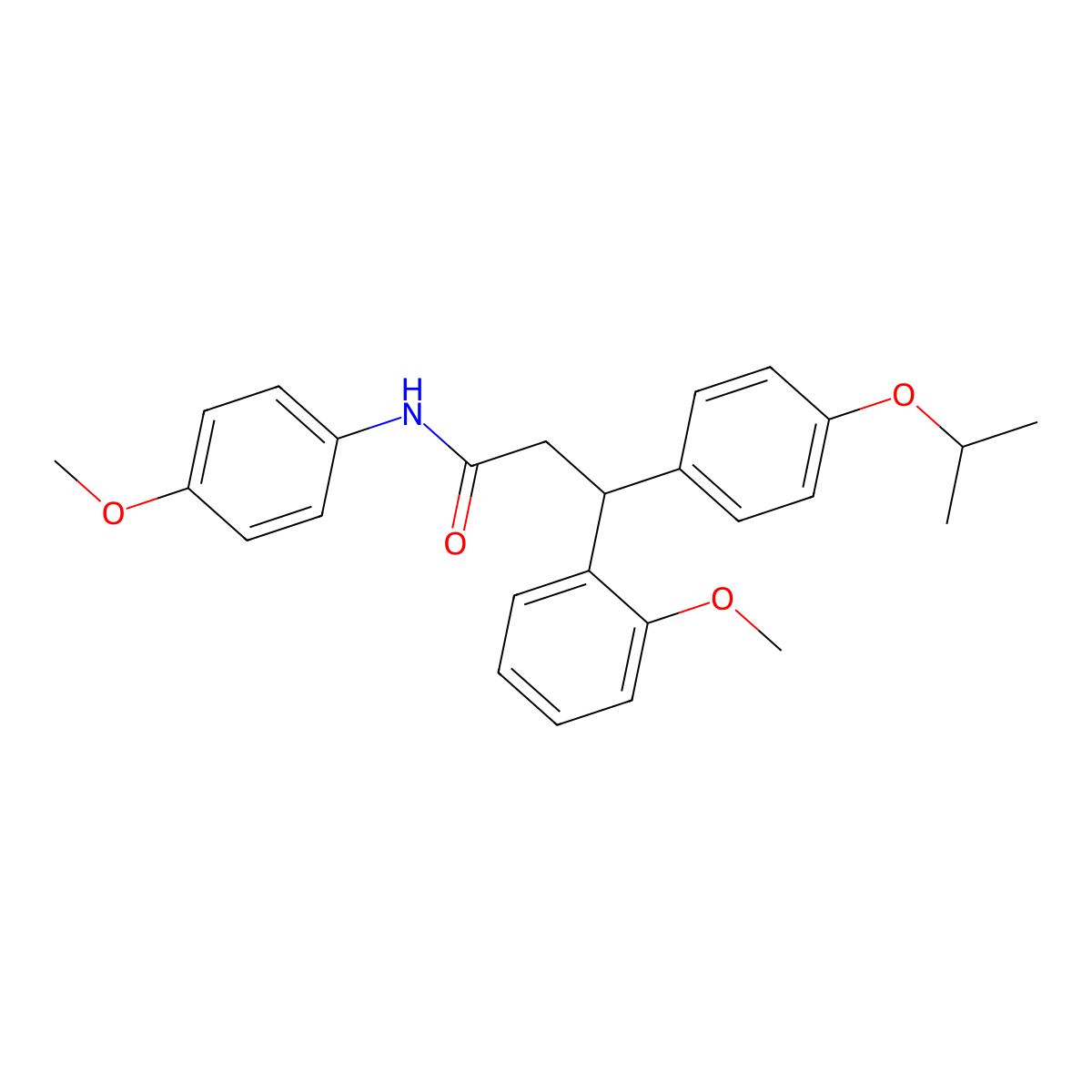 3-(2-methoxyphenyl)-N-(4-methoxyphenyl)-3-(4-propan-2-yloxyphenyl)propanamide molecular structure, CAS 384365-39-3