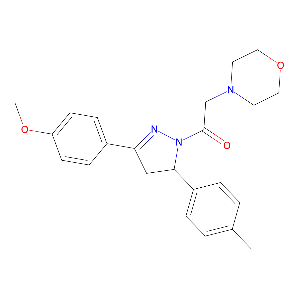 1-(3-(4-methoxyphenyl)-5-(p-tolyl)-4,5-dihydro-1H-pyrazol-1-yl)-2-morpholinoethanone molecular structure, CAS 384365-60-0