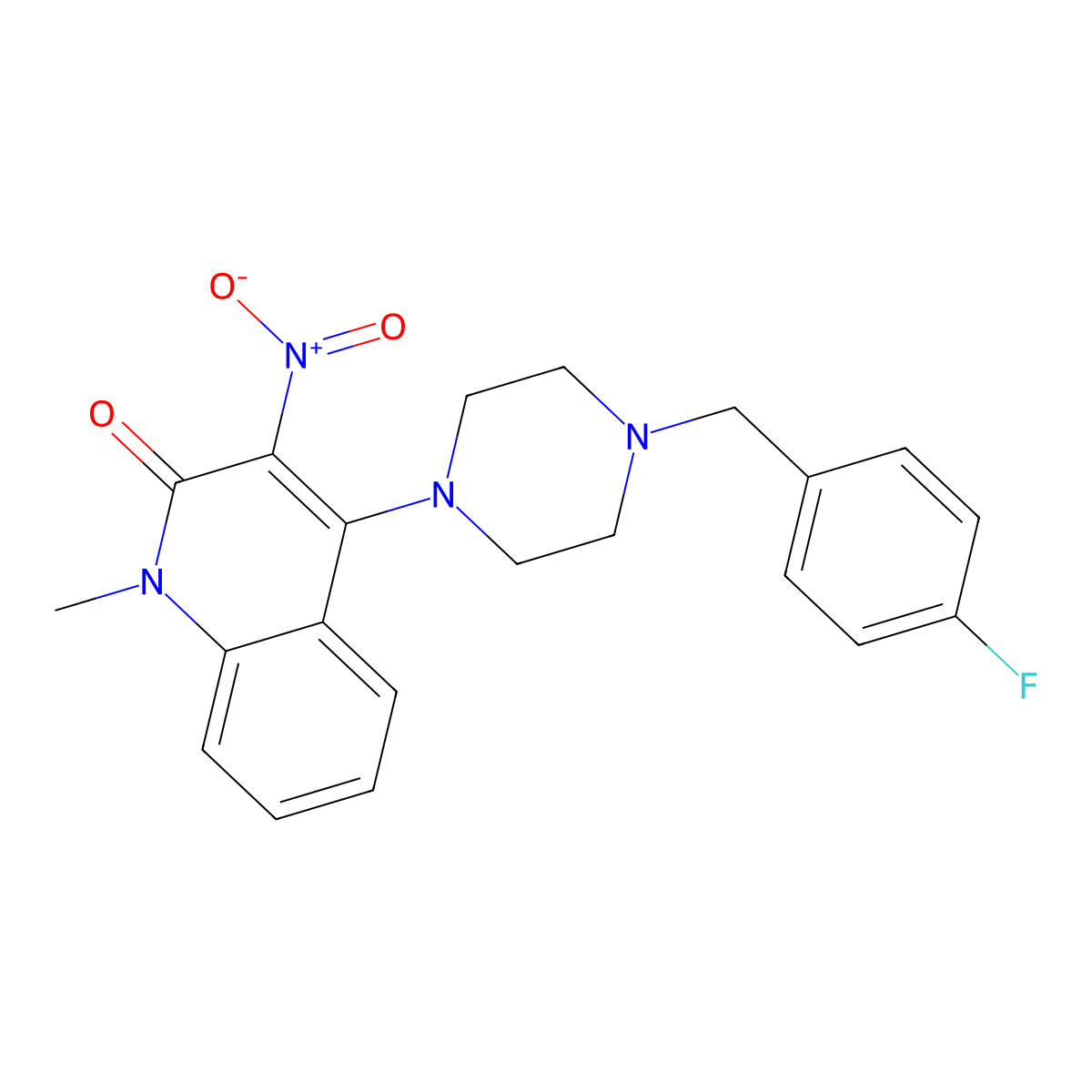 4-(4-(4-fluorobenzyl)piperazin-1-yl)-1-methyl-3-nitroquinolin-2(1H)-one molecular structure, CAS 384365-69-9