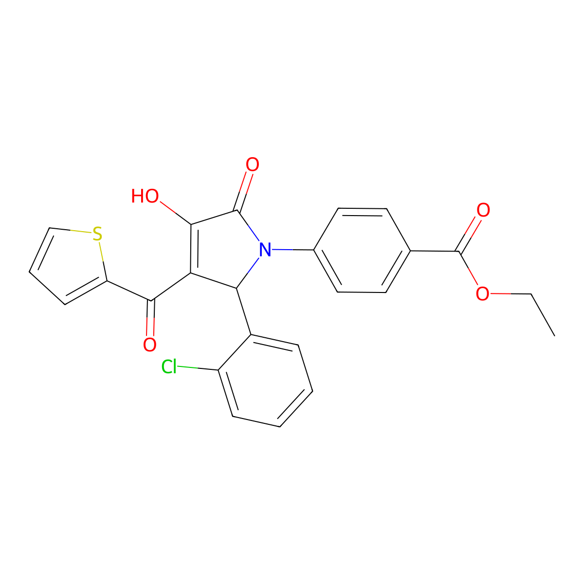 ethyl 4-[2-(2-chlorophenyl)-4-hydroxy-5-oxo-3-(thiophene-2-carbonyl)-2H-pyrrol-1-yl]benzoate molecular structure, CAS 384365-87-1