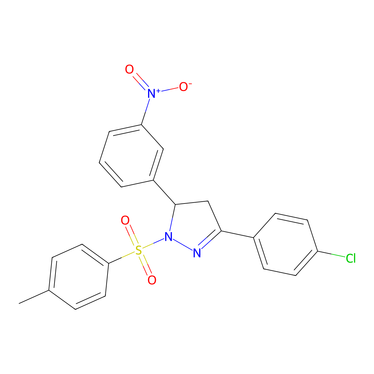 3-(4-chlorophenyl)-5-(3-nitrophenyl)-1-tosyl-4,5-dihydro-1H-pyrazole molecular structure, CAS 384366-20-5