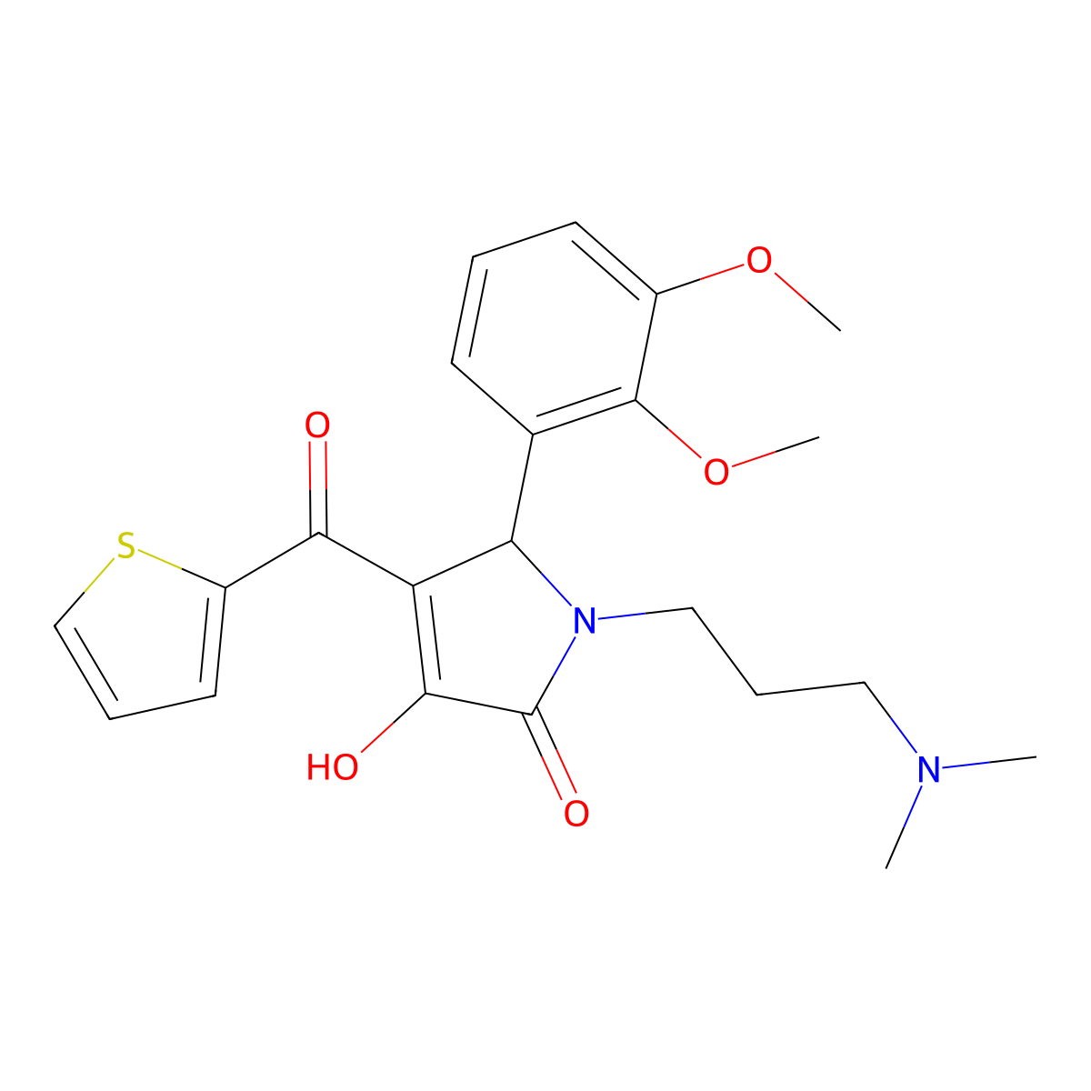 (4E)-5-(2,3-dimethoxyphenyl)-1-[3-(dimethylamino)propyl]-4-[hydroxy(thiophen-2-yl)methylidene]pyrrolidine-2,3-dione molecular structure, CAS 384366-25-0