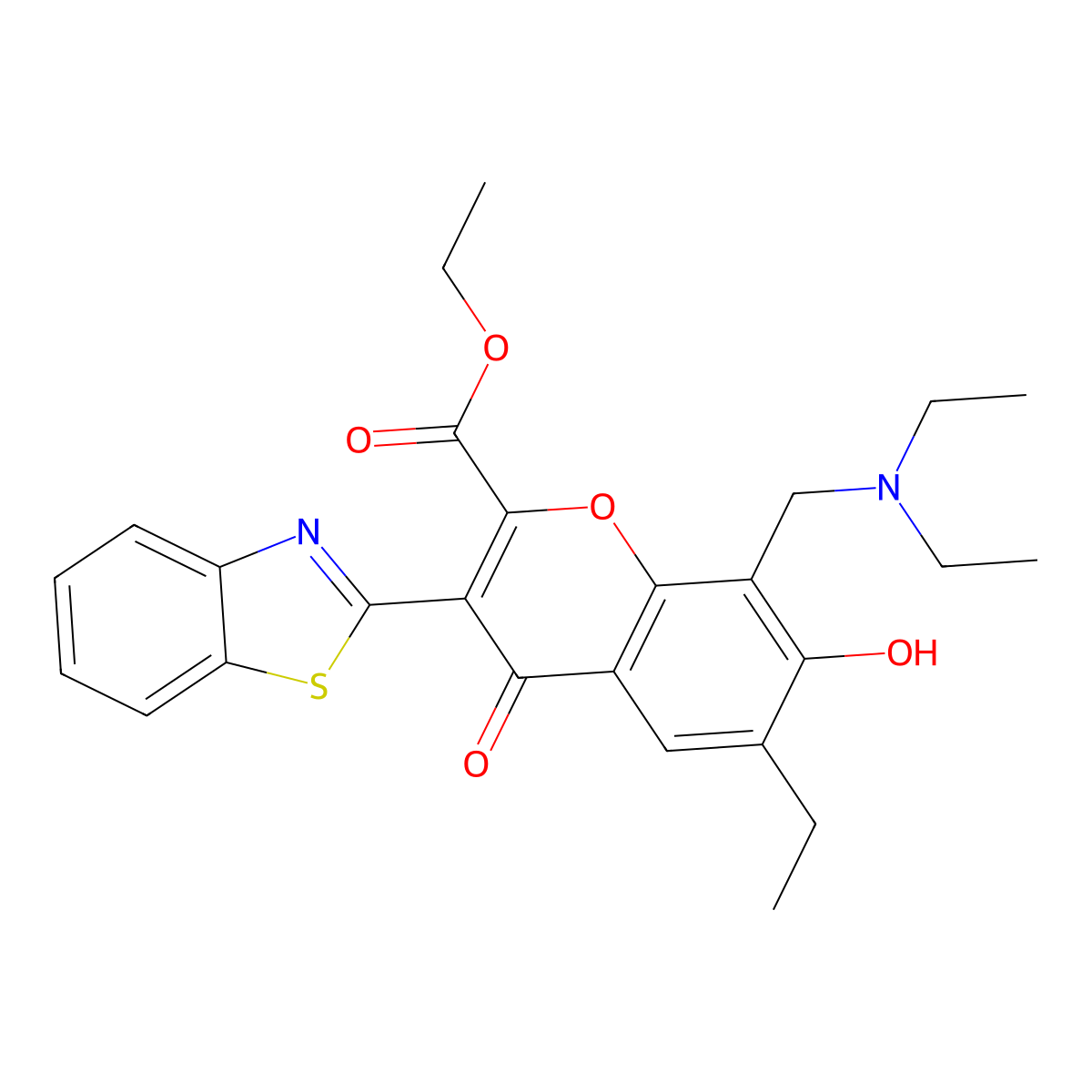 ethyl 3-(benzo[d]thiazol-2-yl)-8-((diethylamino)methyl)-6-ethyl-7-hydroxy-4-oxo-4H-chromene-2-carboxylate molecular structure, CAS 384366-56-7