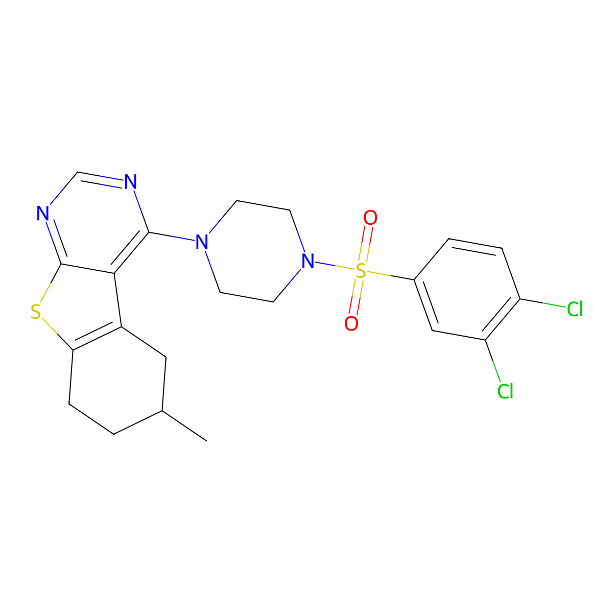 4-{4-[(3,4-Dichlorophenyl)sulfonyl]piperazin-1-yl}-6-methyl-5,6,7,8-tetrahydro[1]benzothieno[2,3-d]pyrimidine molecular structure, CAS 384366-72-7