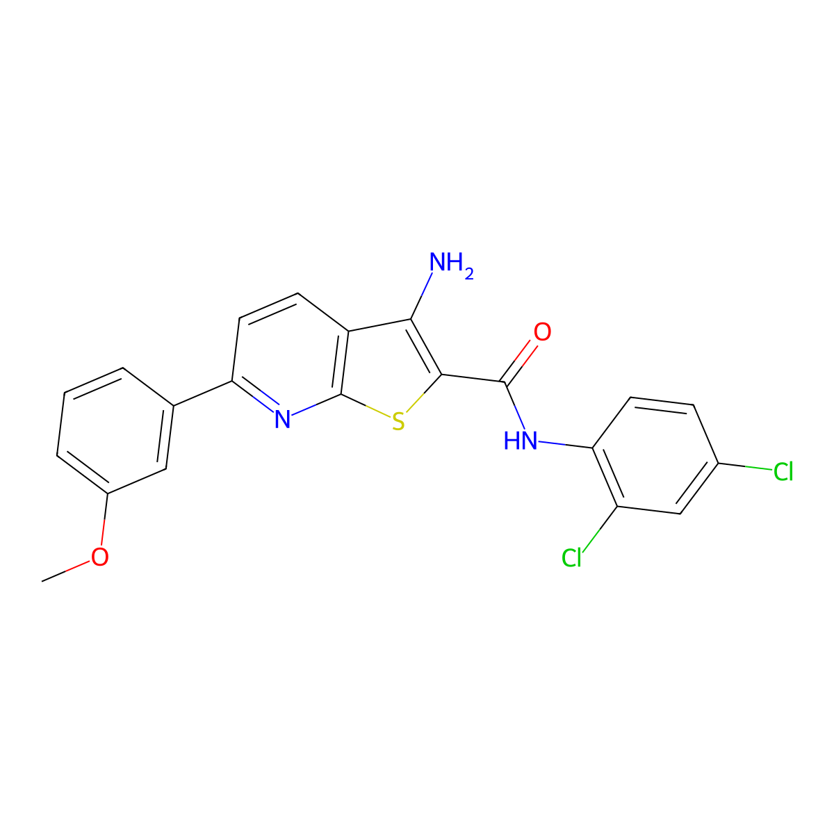 3-amino-N-(2,4-dichlorophenyl)-6-(3-methoxyphenyl)thieno[2,3-b]pyridine-2-carboxamide molecular structure, CAS 384366-90-9