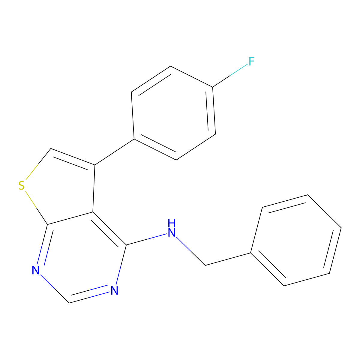 N-benzyl-5-(4-fluorophenyl)thieno[2,3-d]pyrimidin-4-amine molecular structure, CAS 384366-94-3
