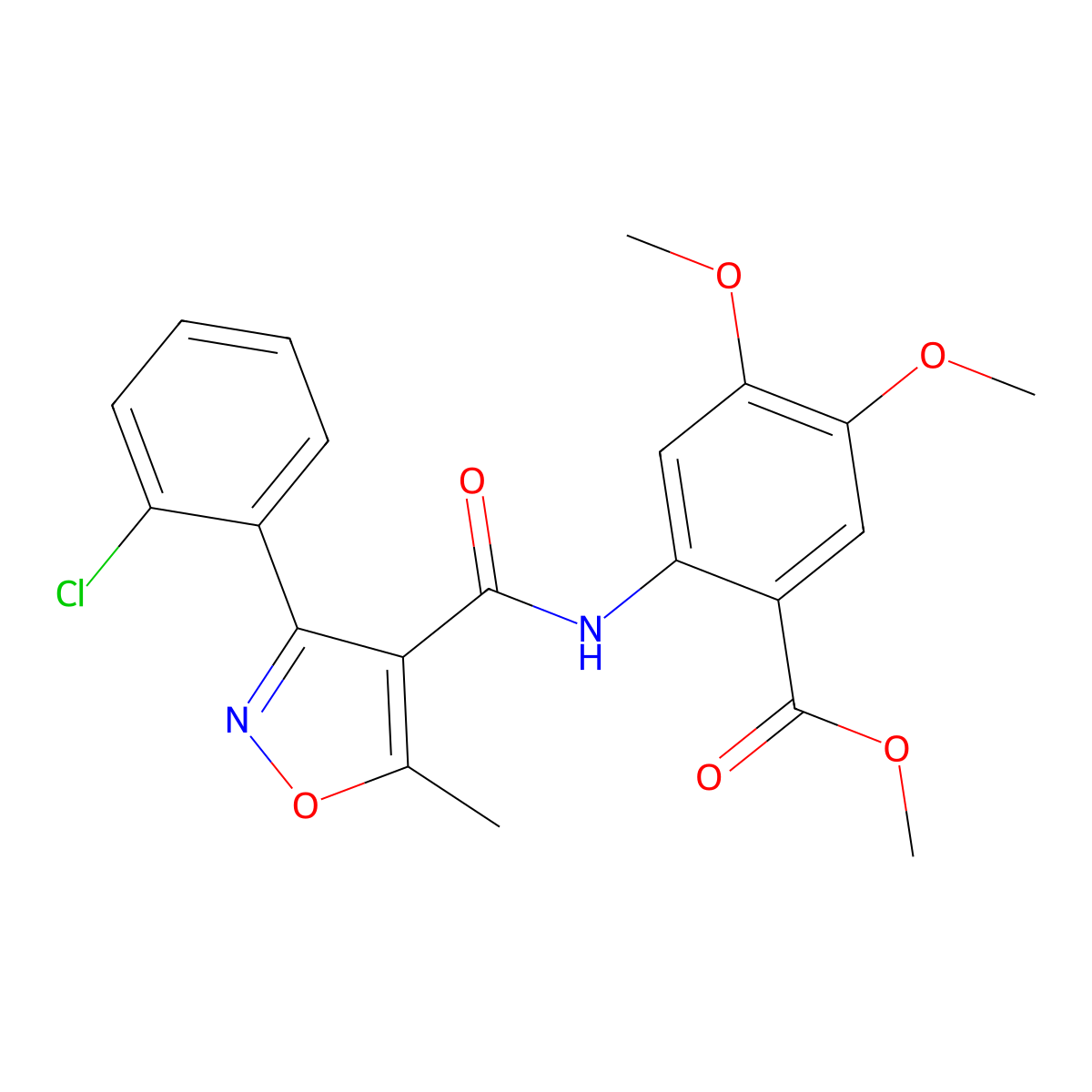 Methyl 2-[[3-(2-chlorophenyl)-5-methyl-1,2-oxazole-4-carbonyl]amino]-4,5-dimethoxybenzoate molecular structure, CAS 384367-01-5