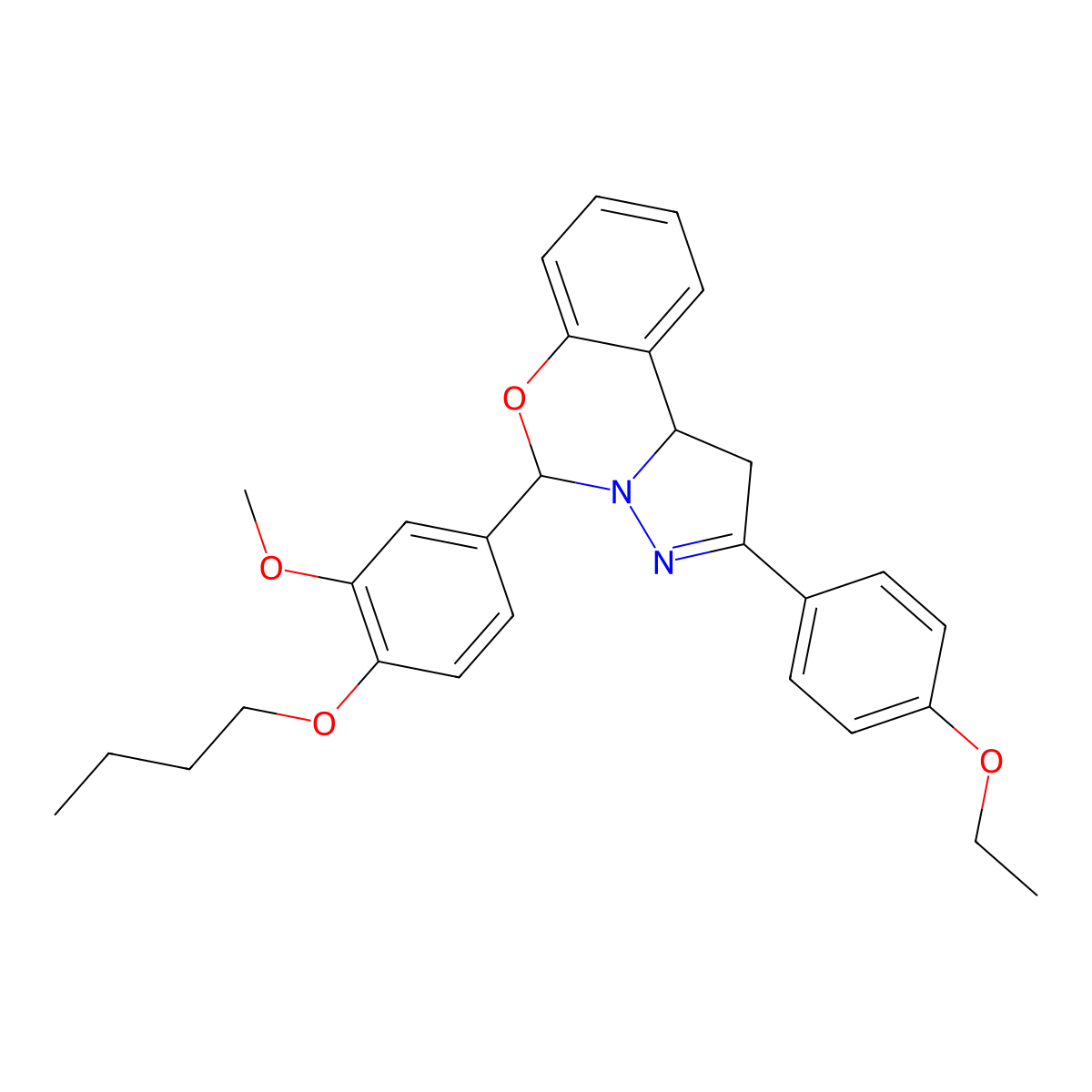 5-(4-Butoxy-3-methoxyphenyl)-2-(4-ethoxyphenyl)-1,10b-dihydropyrazolo[1,5-c][1,3]benzoxazine molecular structure, CAS 384367-11-7