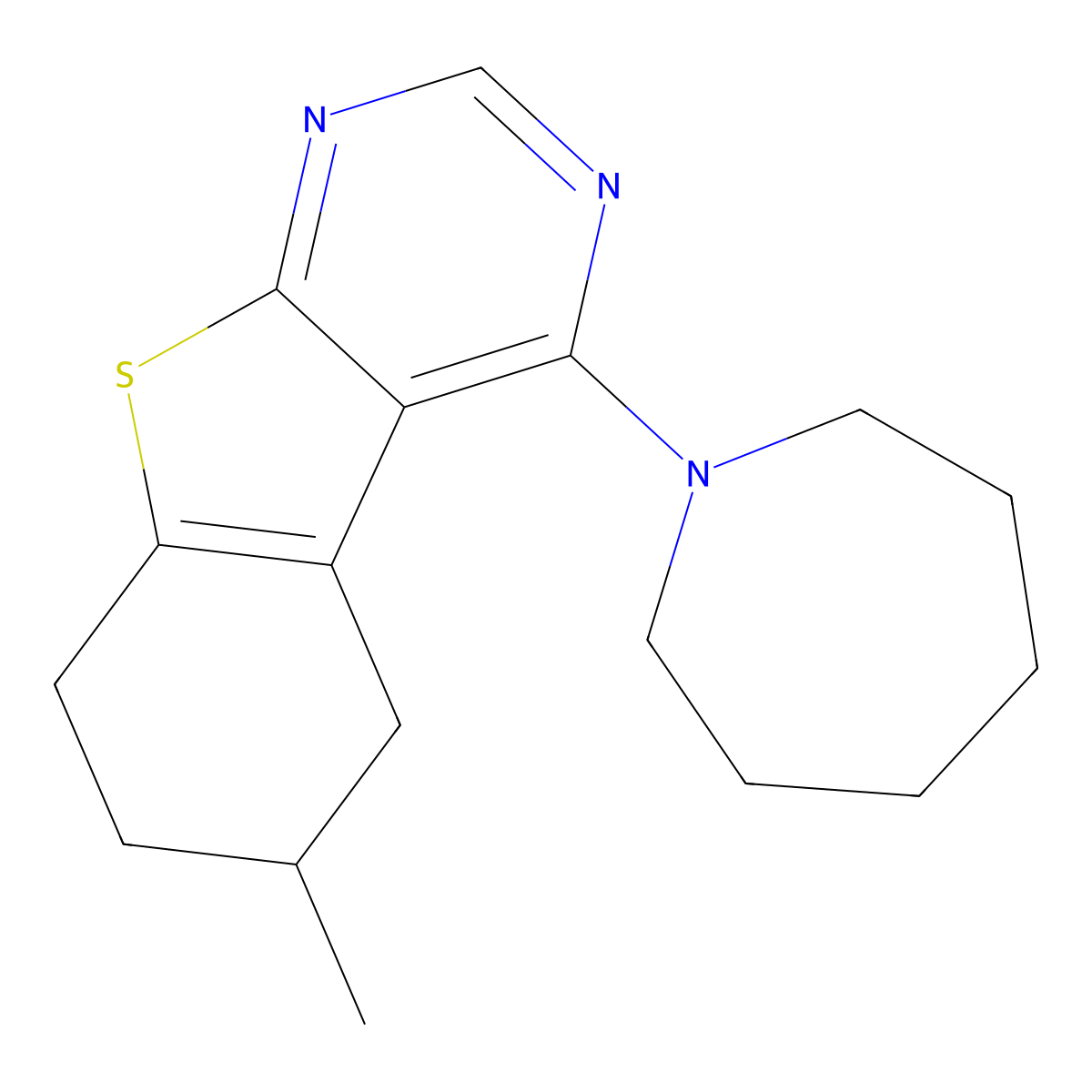 4-(Azepan-1-yl)-6-methyl-5,6,7,8-tetrahydro[1]benzothieno[2,3-d]pyrimidine molecular structure, CAS 384367-35-5