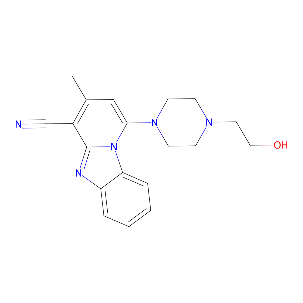 1-[4-(2-Hydroxyethyl)piperazin-1-yl]-3-methylpyrido[1,2-a]benzimidazole-4-carbonitrile molecular structure, CAS 384367-39-9