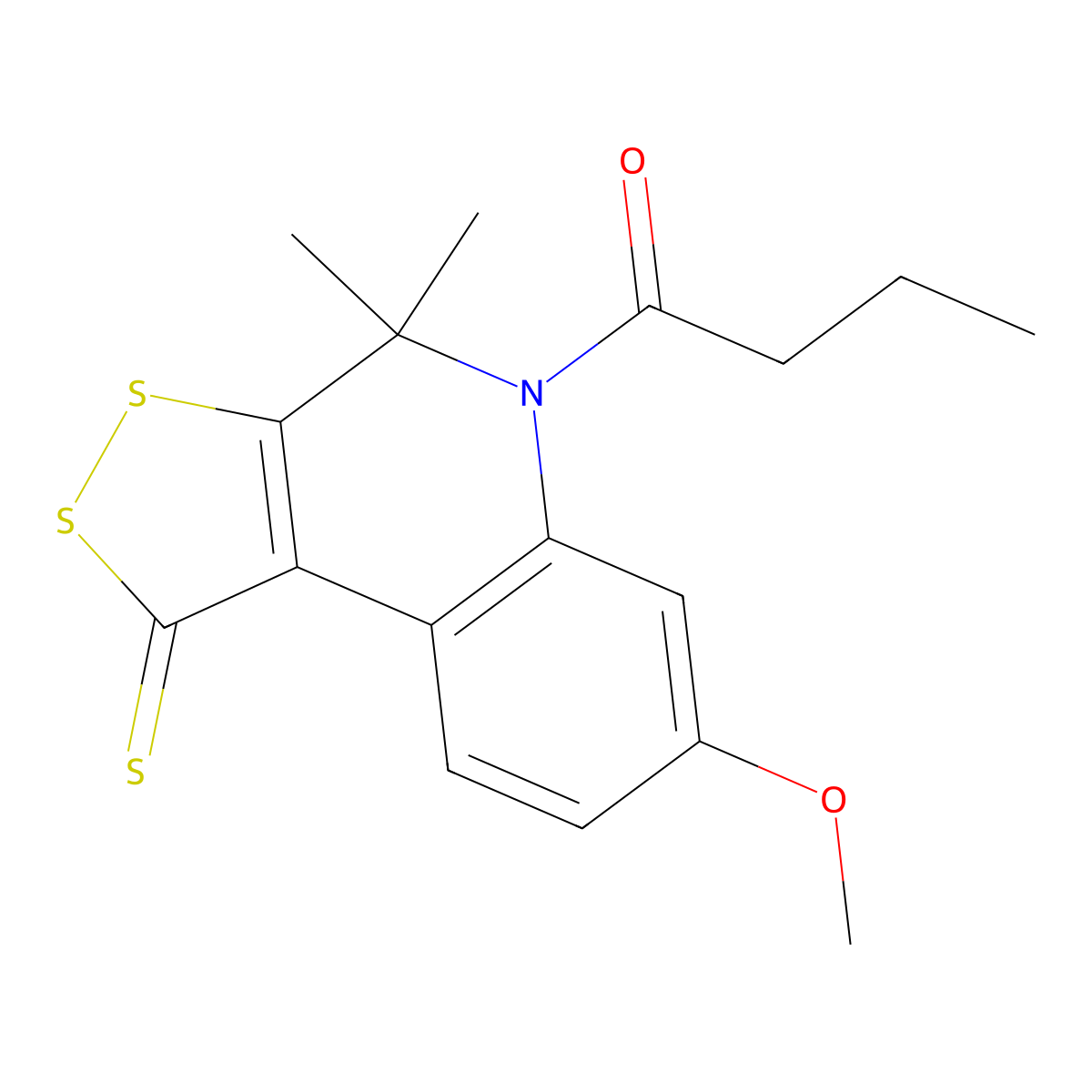 1-(7-methoxy-4,4-dimethyl-1-thioxo-1,4-dihydro-5H-[1,2]dithiolo[3,4-c]quinolin-5-yl)butan-1-one molecular structure, CAS 384367-53-7