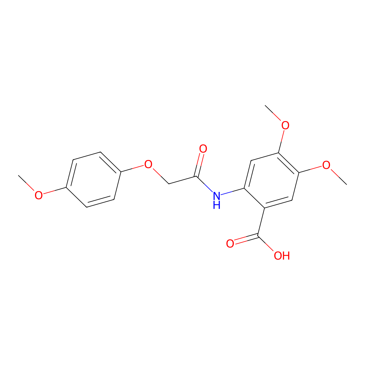 4,5-Dimethoxy-2-{[(4-methoxyphenoxy)acetyl]amino}benzoic acid molecular structure, CAS 384367-75-3