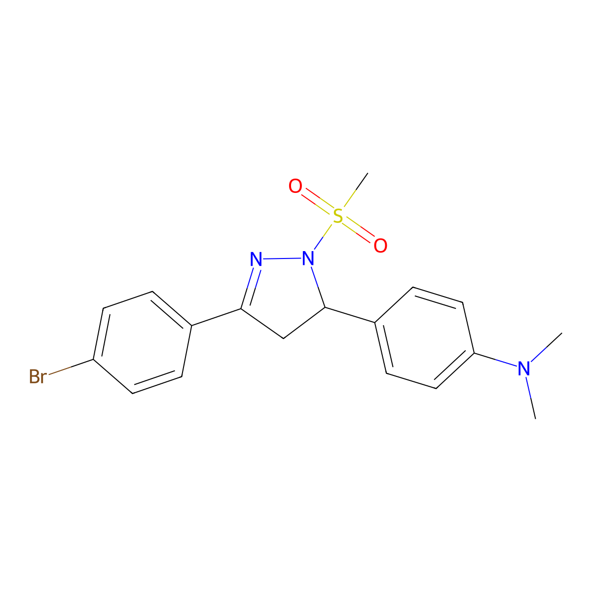4-(3-(4-bromophenyl)-1-(methylsulfonyl)-4,5-dihydro-1H-pyrazol-5-yl)-N,N-dimethylaniline molecular structure, CAS 384367-85-5