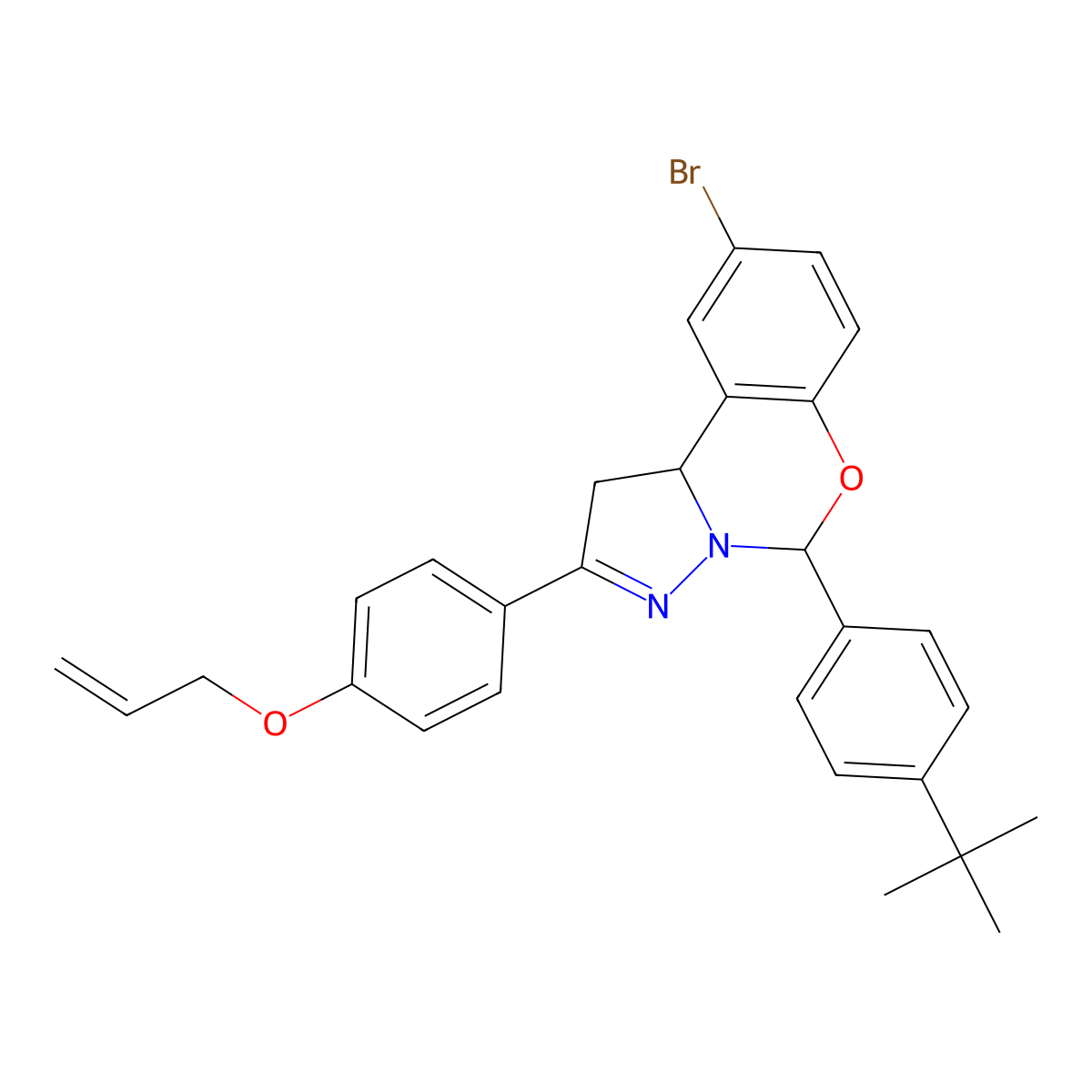 9-Bromo-5-(4-tert-butylphenyl)-2-[4-(prop-2-en-1-yloxy)phenyl]-1,10b-dihydropyrazolo[1,5-c][1,3]benzoxazine molecular structure, CAS 384368-02-9