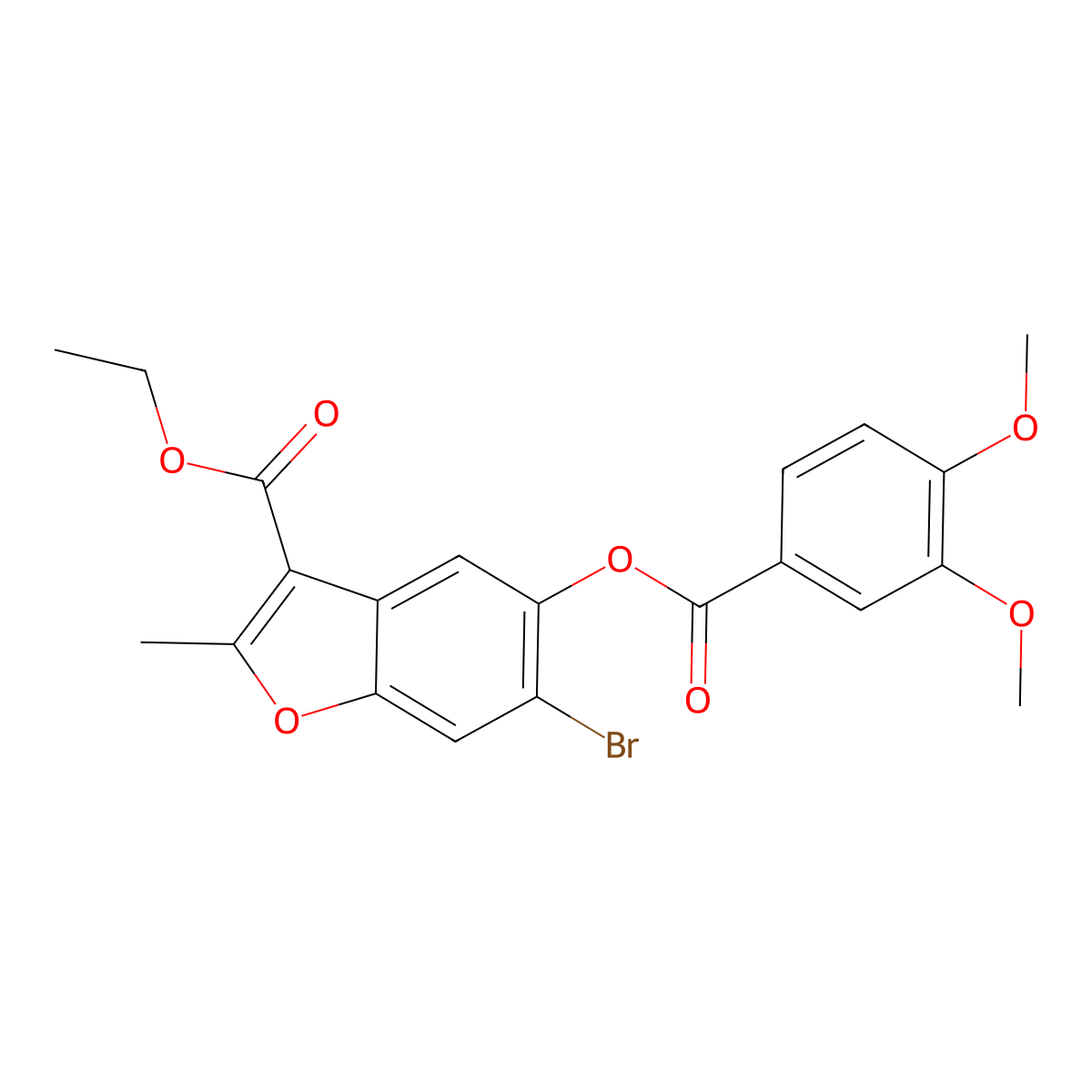 6-Bromo-3-(ethoxycarbonyl)-2-methylbenzo[b]furan-5-yl 3,4-dimethoxybenzoate molecular structure, CAS 384368-15-4
