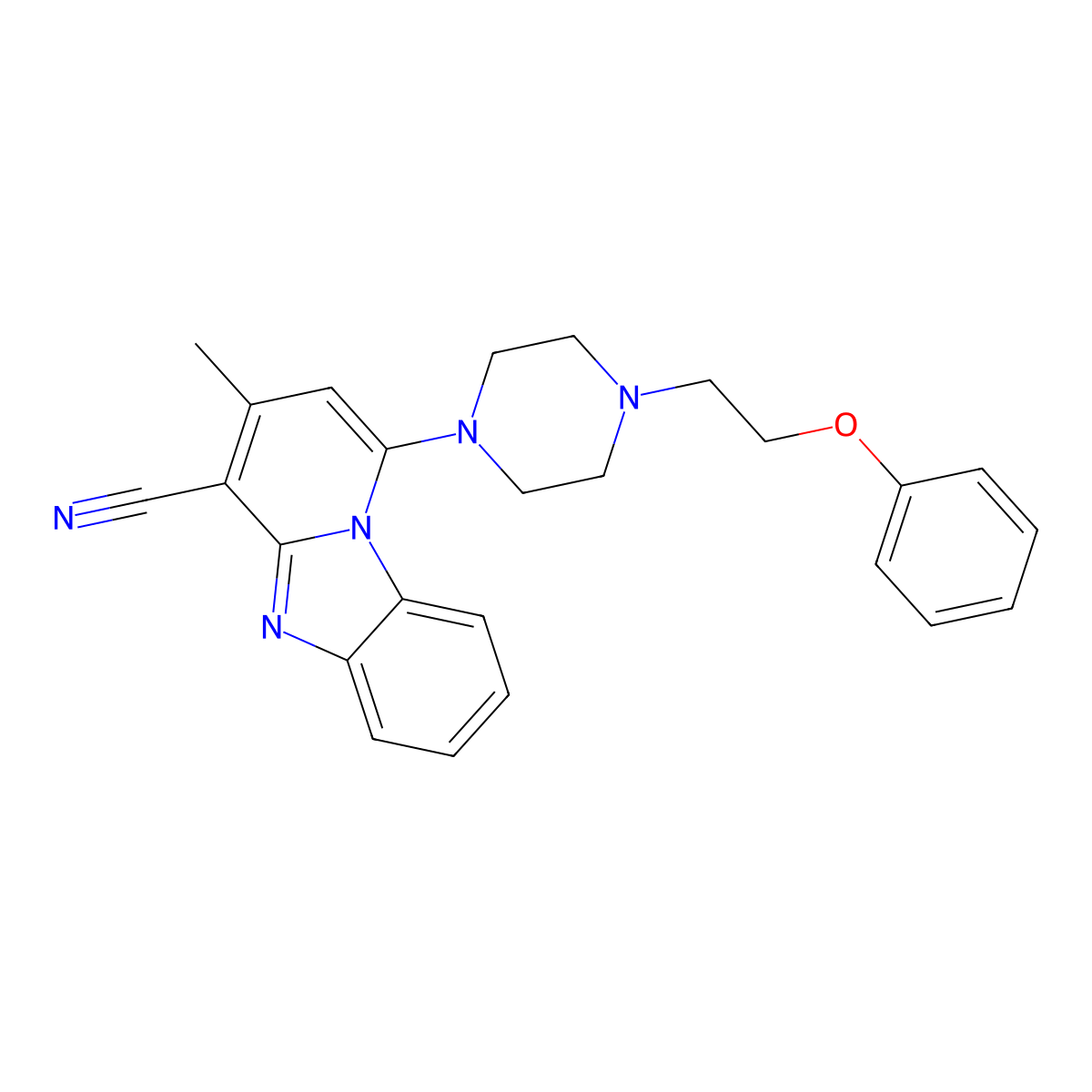 3-Methyl-1-[4-(2-phenoxyethyl)piperazin-1-yl]pyrido[1,2-a]benzimidazole-4-carbonitrile molecular structure, CAS 384368-16-5