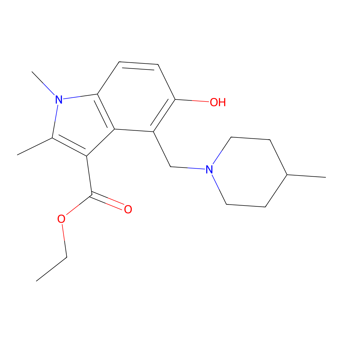 ethyl 5-hydroxy-1,2-dimethyl-4-[(4-methylpiperidin-1-yl)methyl]-1H-indole-3-carboxylate molecular structure, CAS 384368-19-8