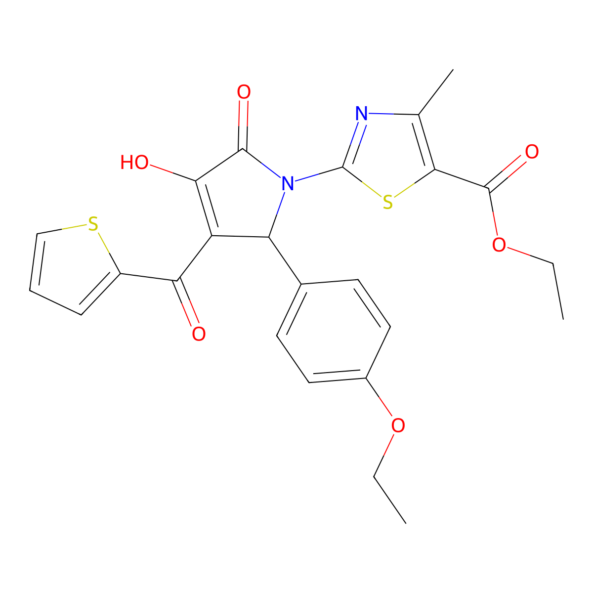 ethyl 2-[2-(4-ethoxyphenyl)-4-hydroxy-5-oxo-3-(thiophen-2-ylcarbonyl)-2,5-dihydro-1H-pyrrol-1-yl]-4-methyl-1,3-thiazole-5-carboxylate molecular structure, CAS 384368-20-1