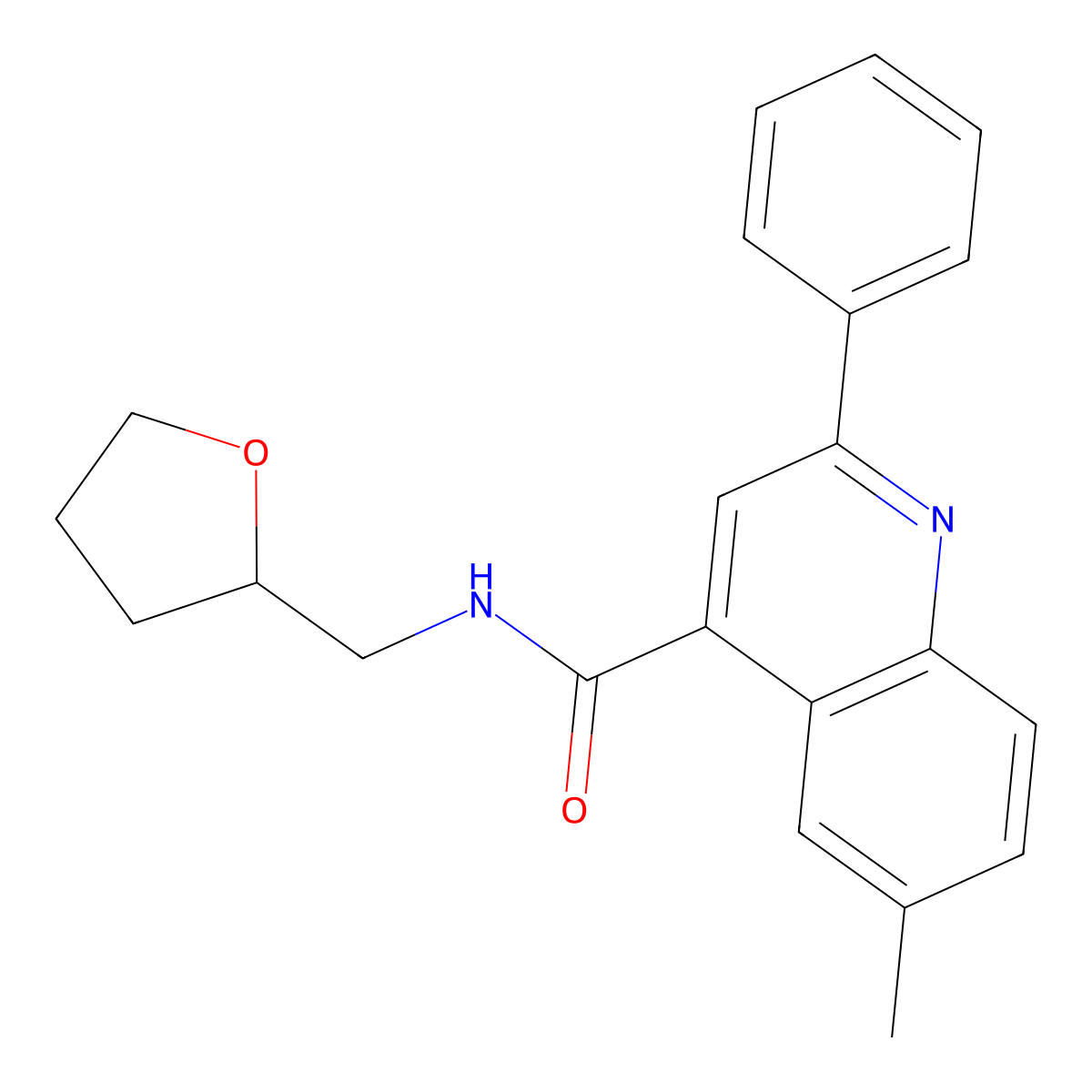 6-methyl-N-(oxolan-2-ylmethyl)-2-phenylquinoline-4-carboxamide molecular structure, CAS 384368-29-0