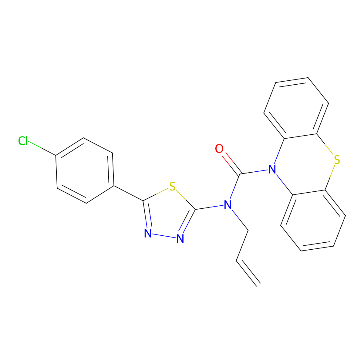 N-[5-(4-chlorophenyl)-1,3,4-thiadiazol-2-yl]-N-(prop-2-en-1-yl)-10H-phenothiazine-10-carboxamide molecular structure, CAS 384368-32-5