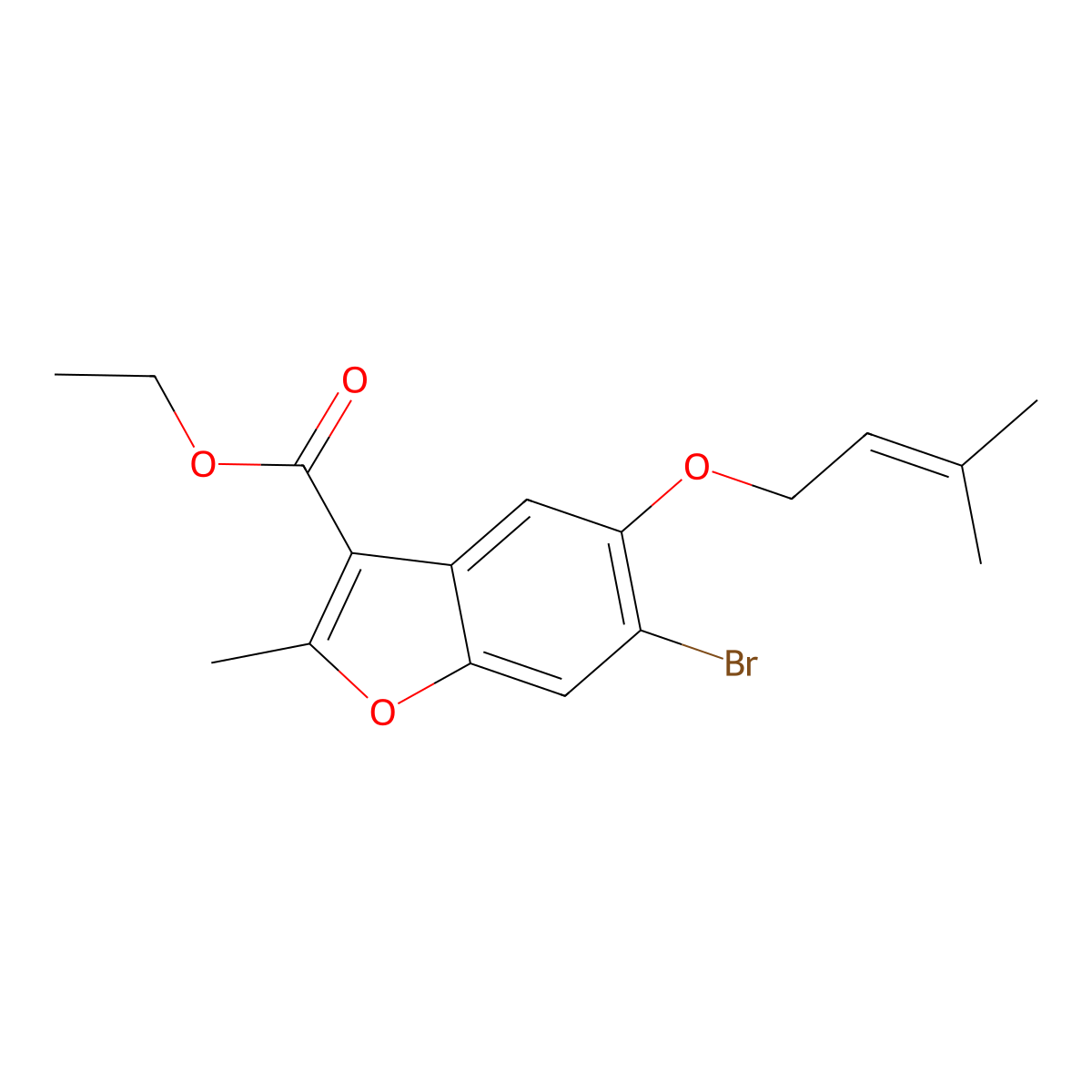 Ethyl 6-bromo-2-methyl-5-[(3-methylbut-2-en-1-yl)oxy]-1-benzofuran-3-carboxylate molecular structure, CAS 384368-37-0