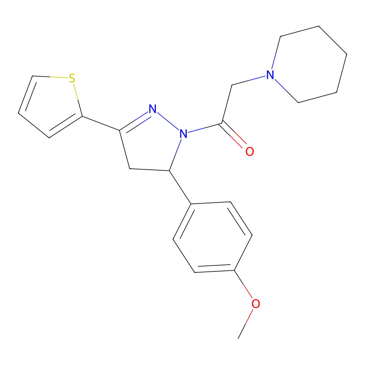 1-(5-(4-methoxyphenyl)-3-(thiophen-2-yl)-4,5-dihydro-1H-pyrazol-1-yl)-2-(piperidin-1-yl)ethanone molecular structure, CAS 384368-54-1