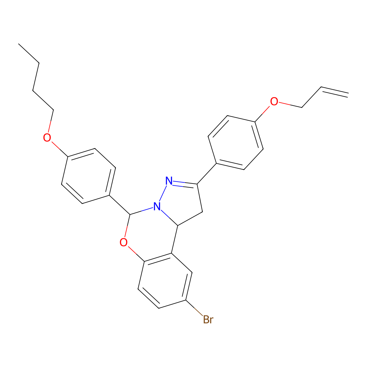 9-Bromo-5-(4-butoxyphenyl)-2-[4-(prop-2-en-1-yloxy)phenyl]-1,10b-dihydropyrazolo[1,5-c][1,3]benzoxazine molecular structure, CAS 384368-55-2