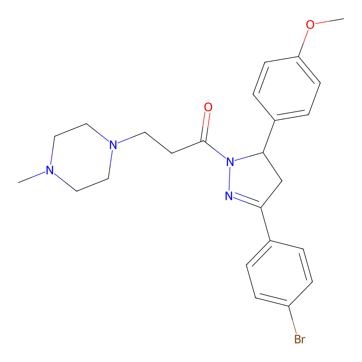1-(3-(4-bromophenyl)-5-(4-methoxyphenyl)-4,5-dihydro-1H-pyrazol-1-yl)-3-(4-methylpiperazin-1-yl)propan-1-one molecular structure, CAS 384368-82-5