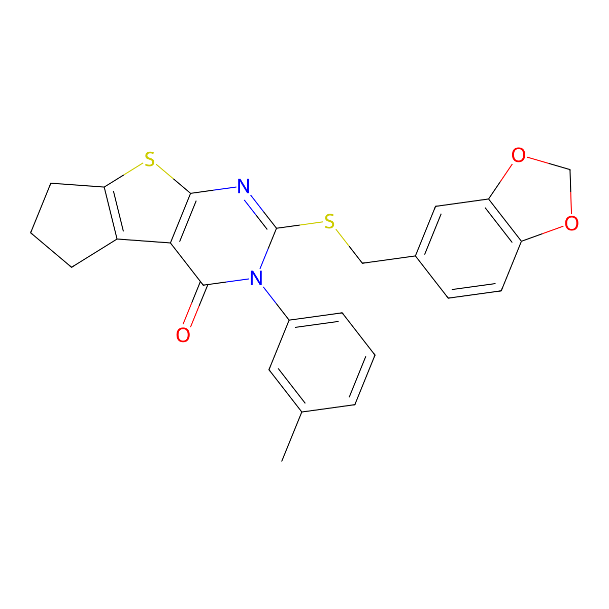 3-(1,3-benzodioxol-5-ylmethylsulfanyl)-2-(3-methylphenyl)-7,8-dihydro-6H-cyclopenta[2,3]thieno[2,4-b]pyrimidin-1-one molecular structure, CAS 384368-88-1