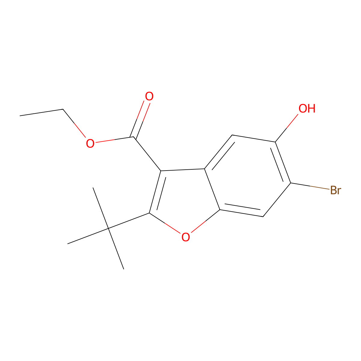Ethyl 6-bromo-2-tert-butyl-5-hydroxy-1-benzofuran-3-carboxylate molecular structure, CAS 384368-90-5